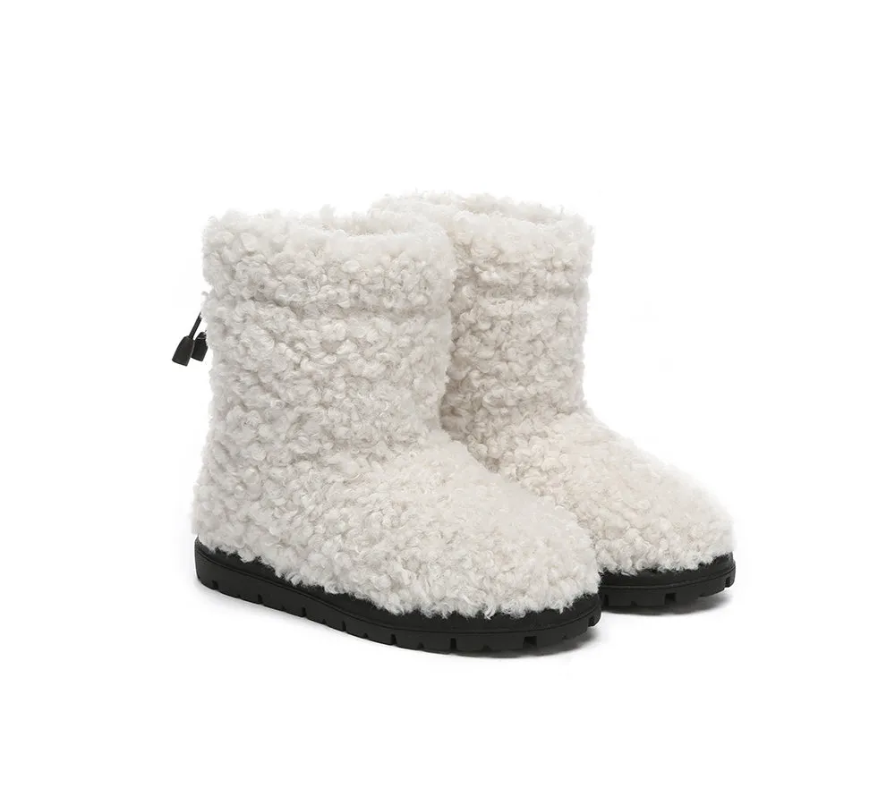 EVERAU® UGG Kids Sheepskin Wool Plush Adjustable Drawstring Boots Peggy