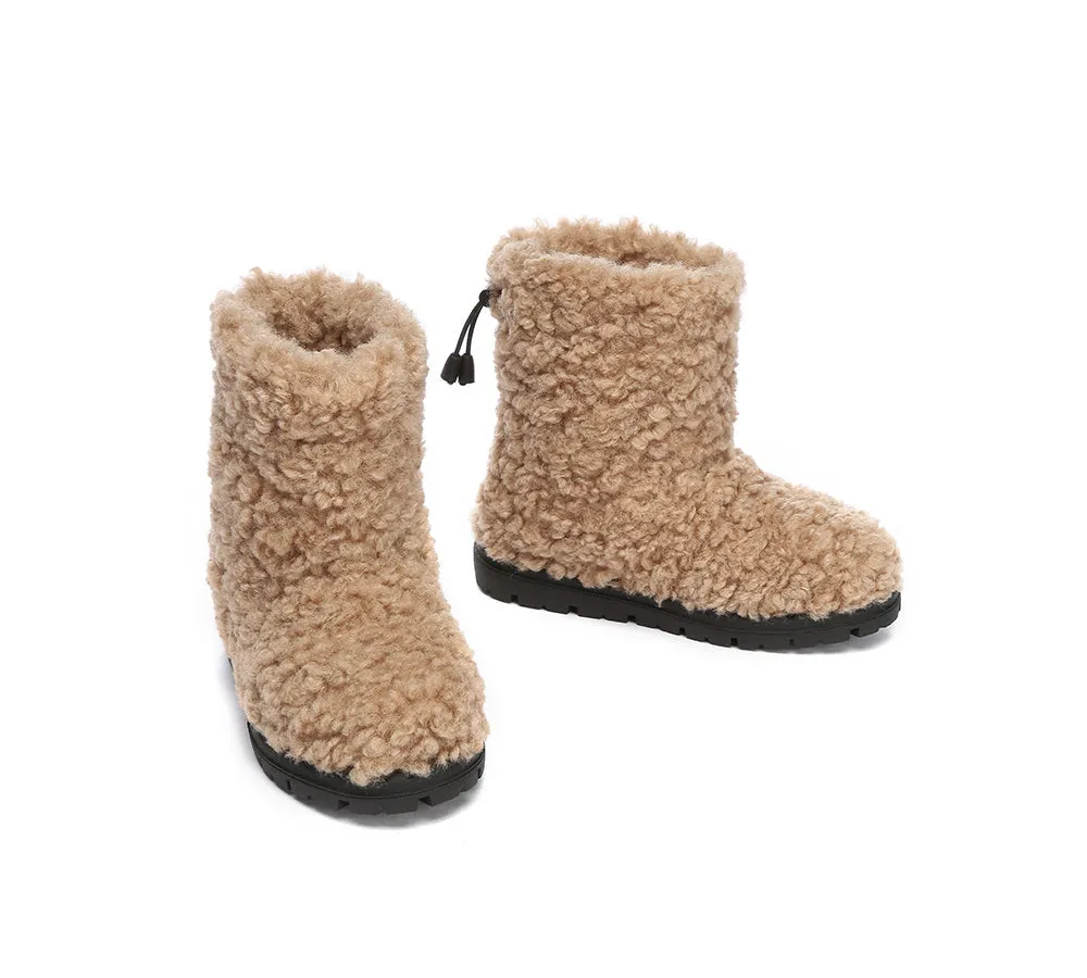 EVERAU® UGG Kids Sheepskin Wool Plush Adjustable Drawstring Boots Peggy