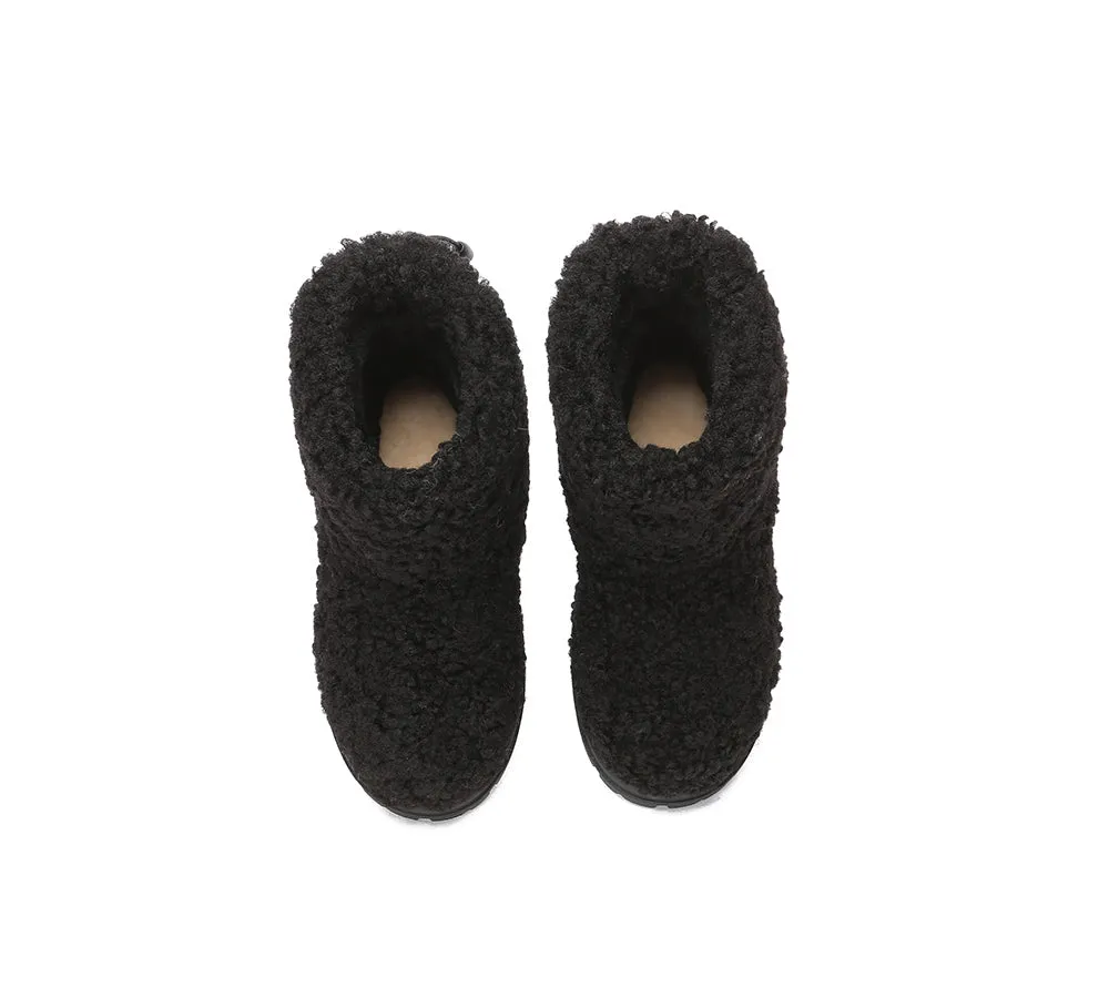 EVERAU® UGG Kids Sheepskin Wool Plush Adjustable Drawstring Boots Peggy