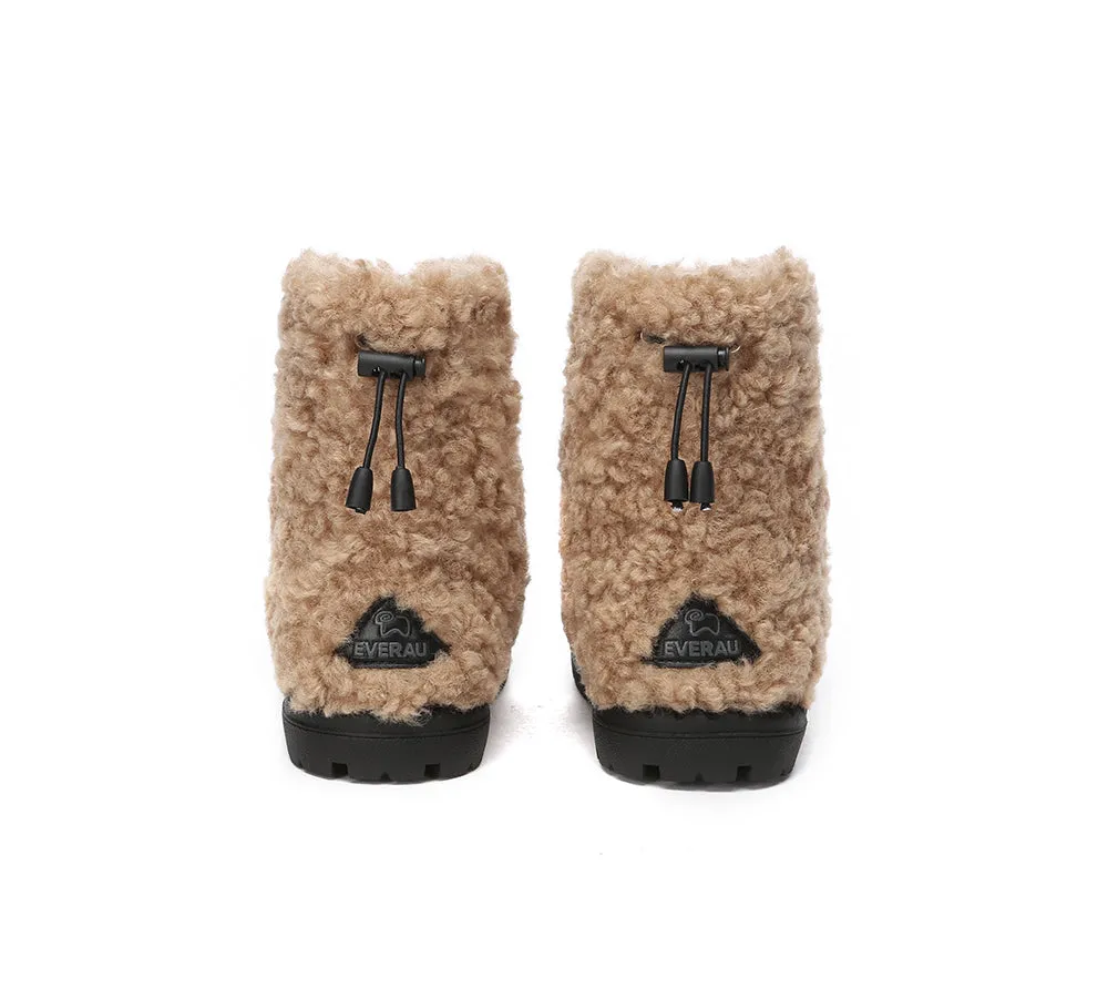 EVERAU® UGG Kids Sheepskin Wool Plush Adjustable Drawstring Boots Peggy
