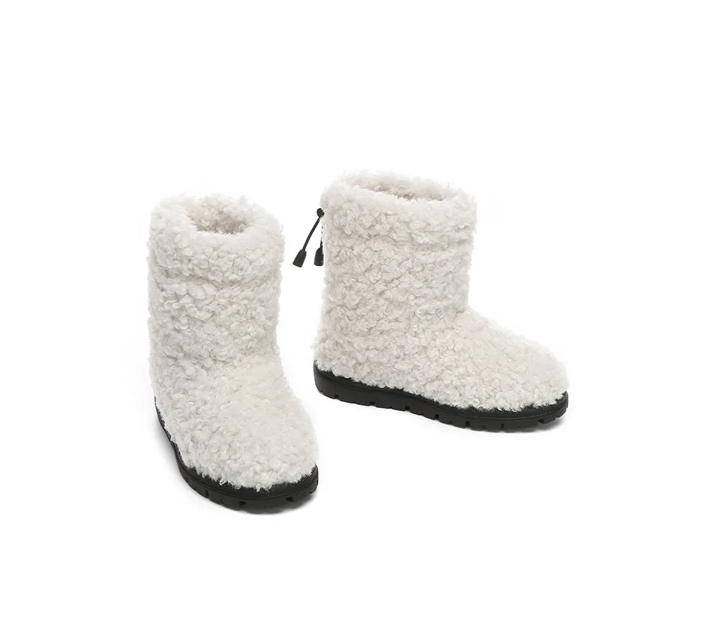 EVERAU® UGG Kids Sheepskin Wool Plush Adjustable Drawstring Boots Peggy