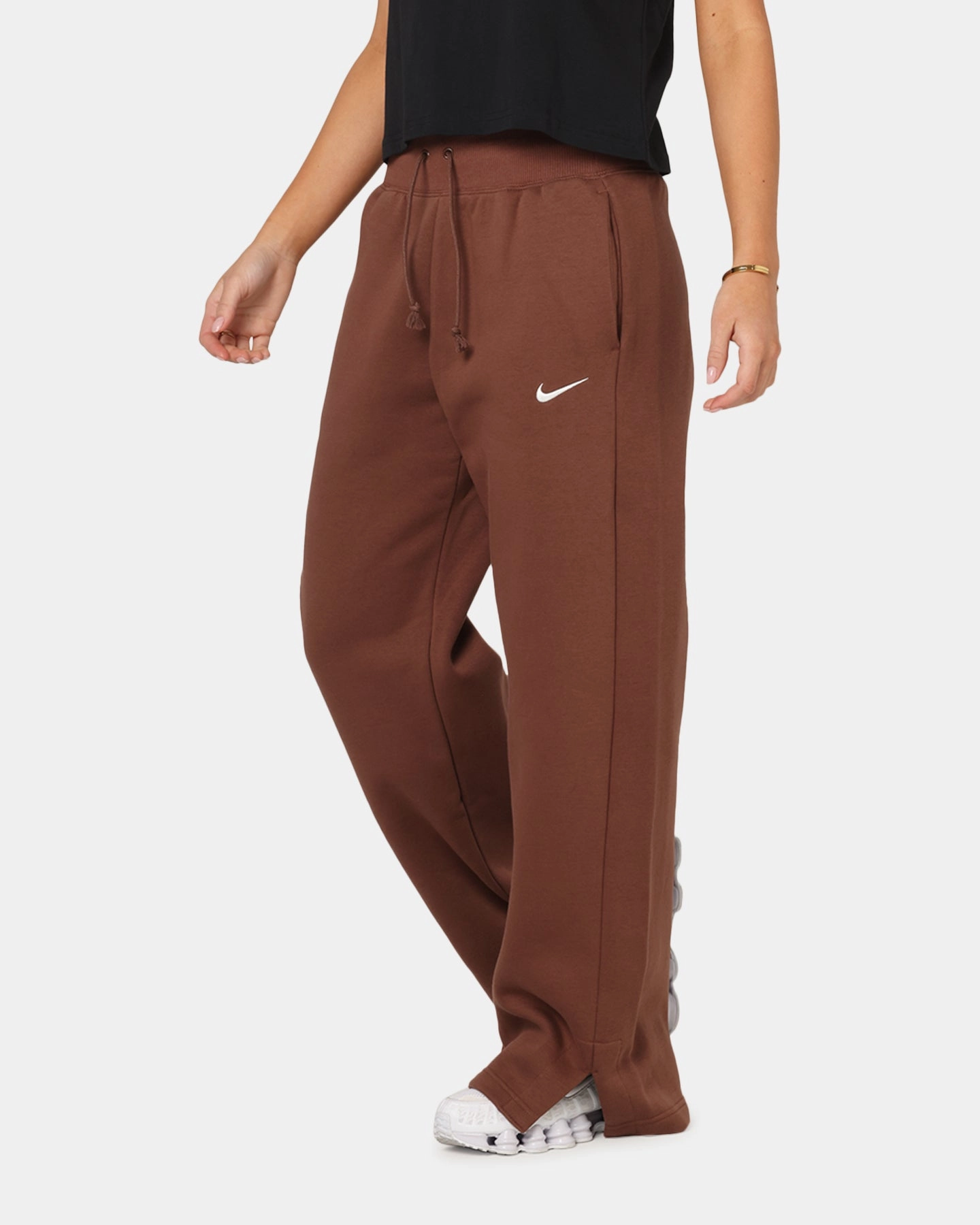 Nike Women's Sportswear Phoenix Fleece High Waisted Wide Leg Sweat Pants Fauna Brown/Sail Soft Feel UV protection coating