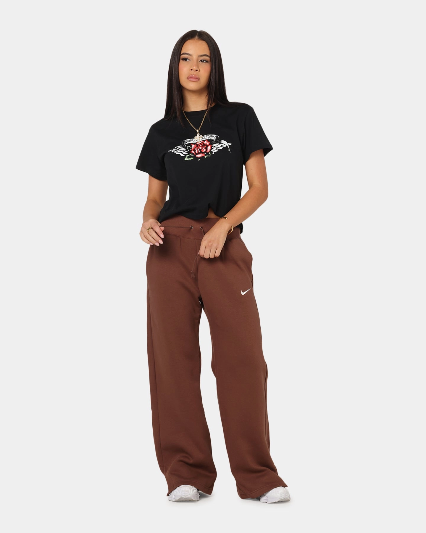 Flattering Comfort Nike Women's Sportswear Phoenix Fleece High Waisted Wide Leg Sweat Pants Fauna Brown/Sail