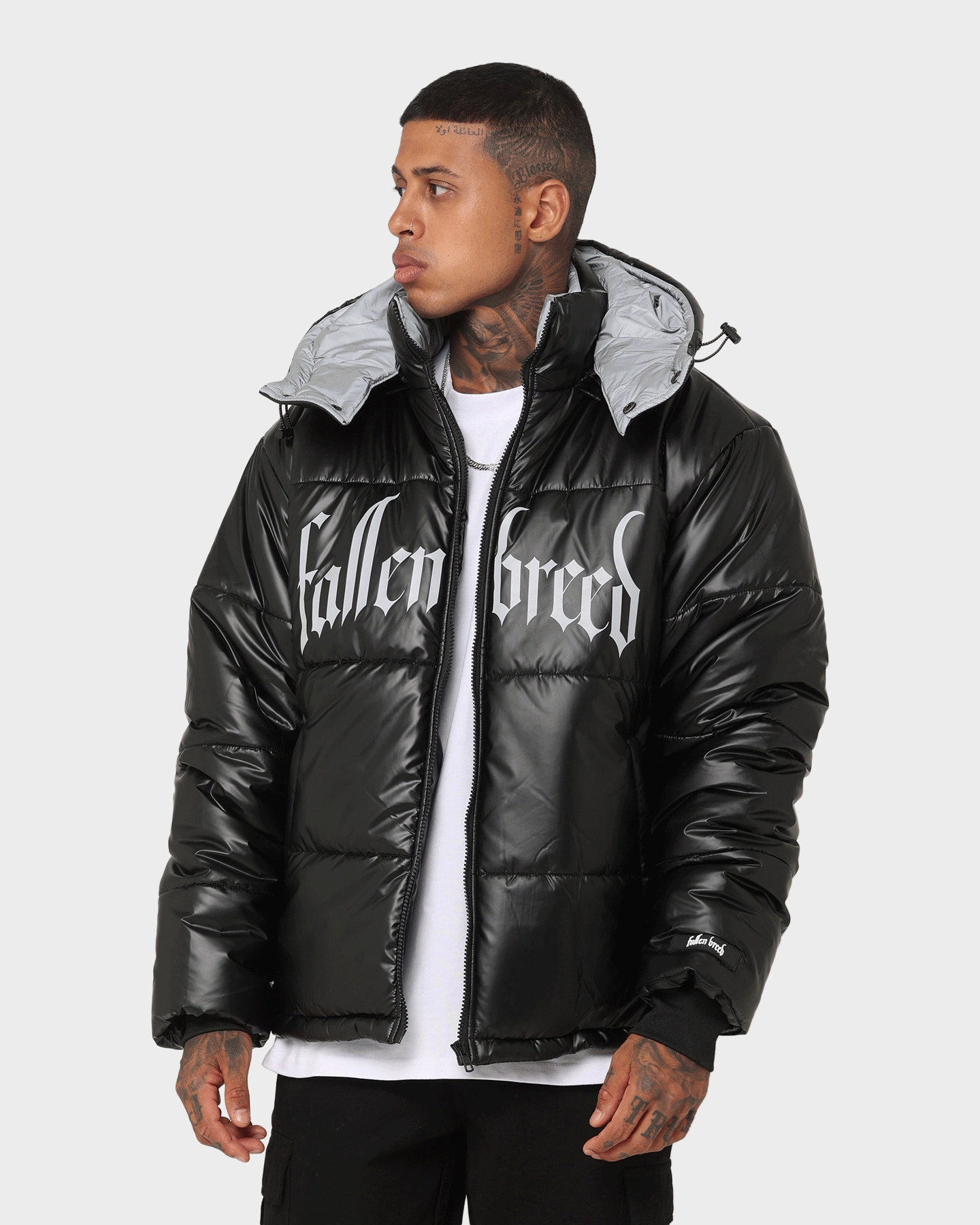 Fallen Breed Logo Puffer Jacket Black Chill Proof Fitted