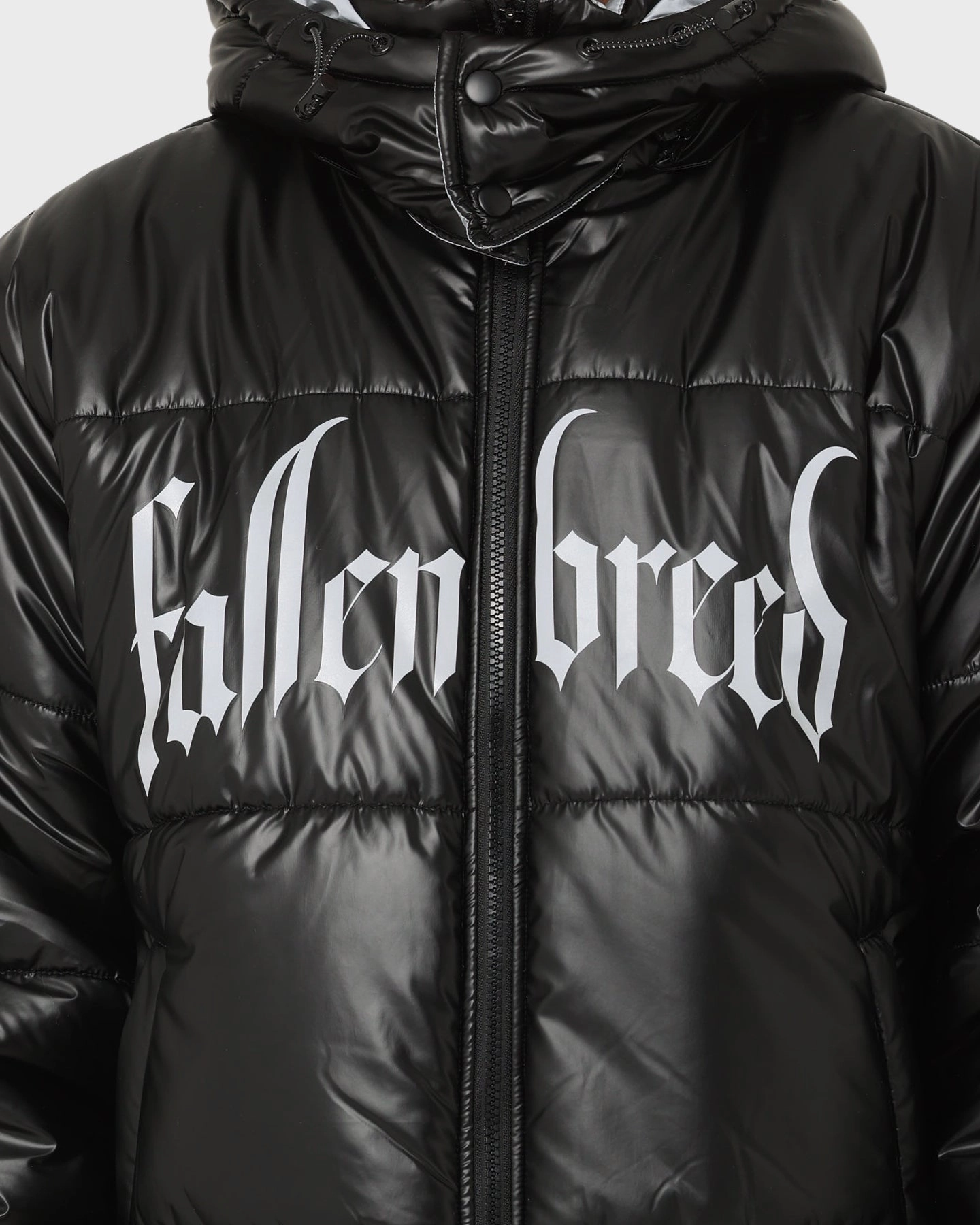 Fallen Breed Logo Puffer Jacket Black Wrinkle Resistant Material Eyeshadow