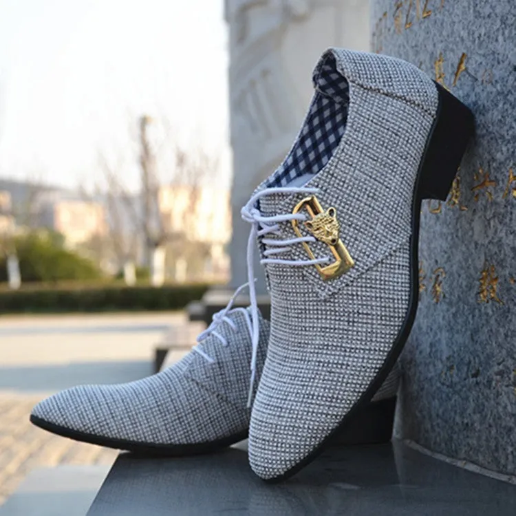 Fashion Lace-up Office Shoes Men's Pointed Leather Shoes Winter Male Business Shoes Canvas Men's Dress Shoes - 4DS-165MCS