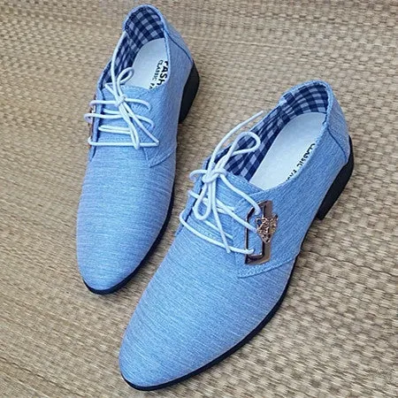 Fashion Lace-up Office Shoes Men's Pointed Leather Shoes Winter Male Business Shoes Canvas Men's Dress Shoes - 4DS-165MCS