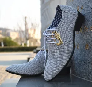 Fashion Lace-up Office Shoes Men's Pointed Leather Shoes Winter Male Business Shoes Canvas Men's Dress Shoes - 4DS-165MCS