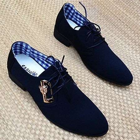 Fashion Lace-up Office Shoes Men's Pointed Leather Shoes Winter Male Business Shoes Canvas Men's Dress Shoes - 4DS-165MCS