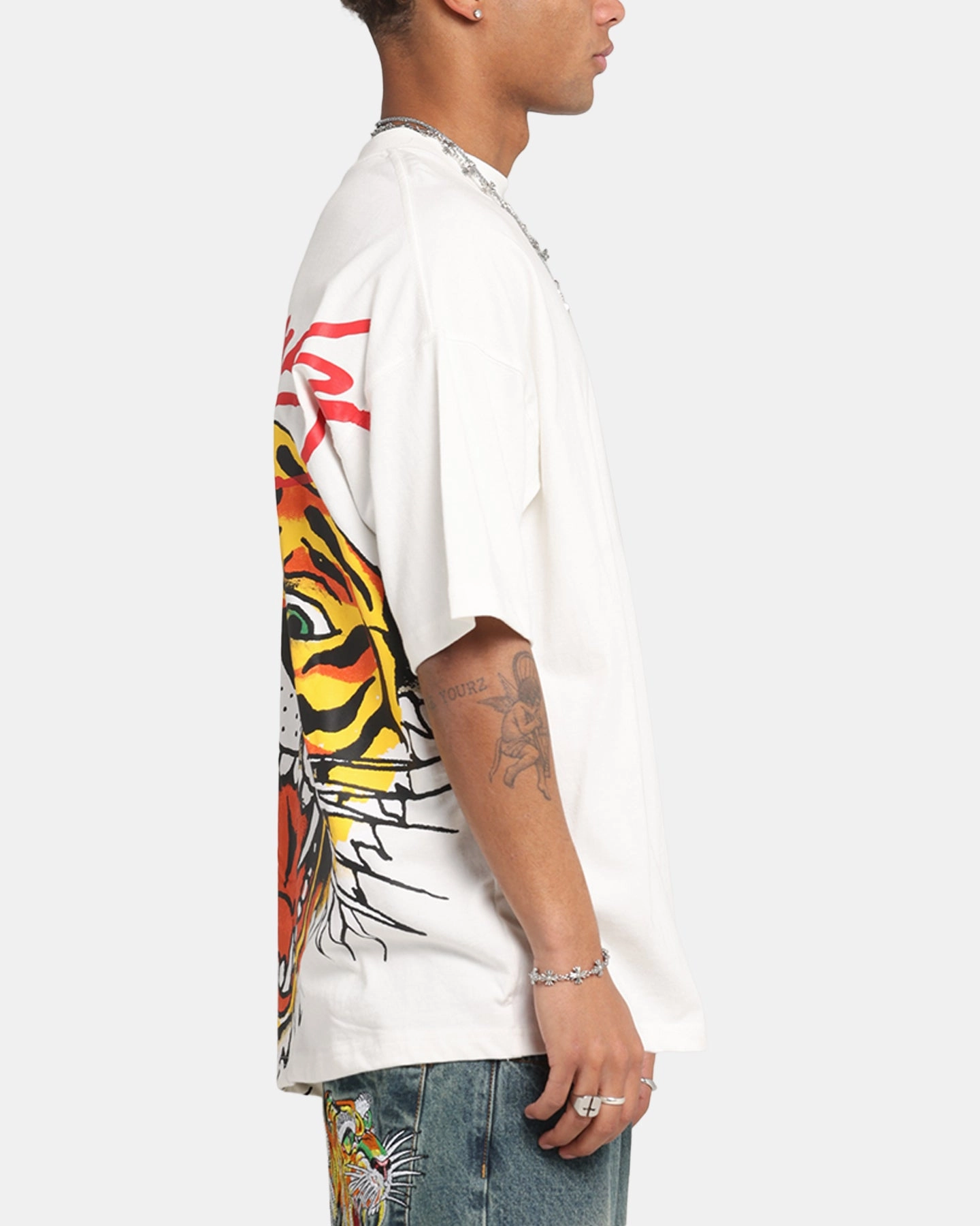 Organic Cotton insulated Ed Hardy Tiger Oversized Print T-Shirt Off White