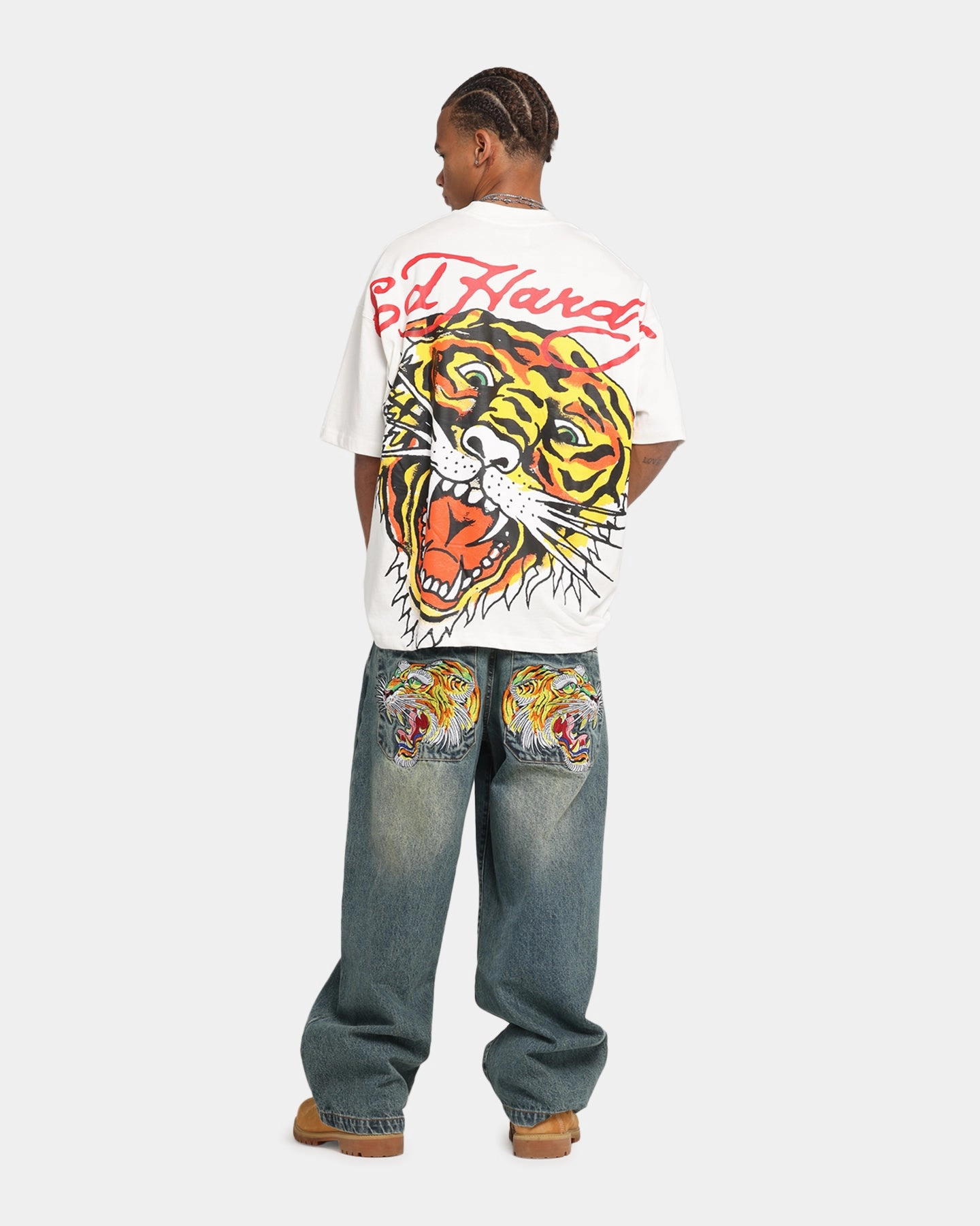 Ed Hardy Tiger Oversized Print T-Shirt Off White Weekend Comfort