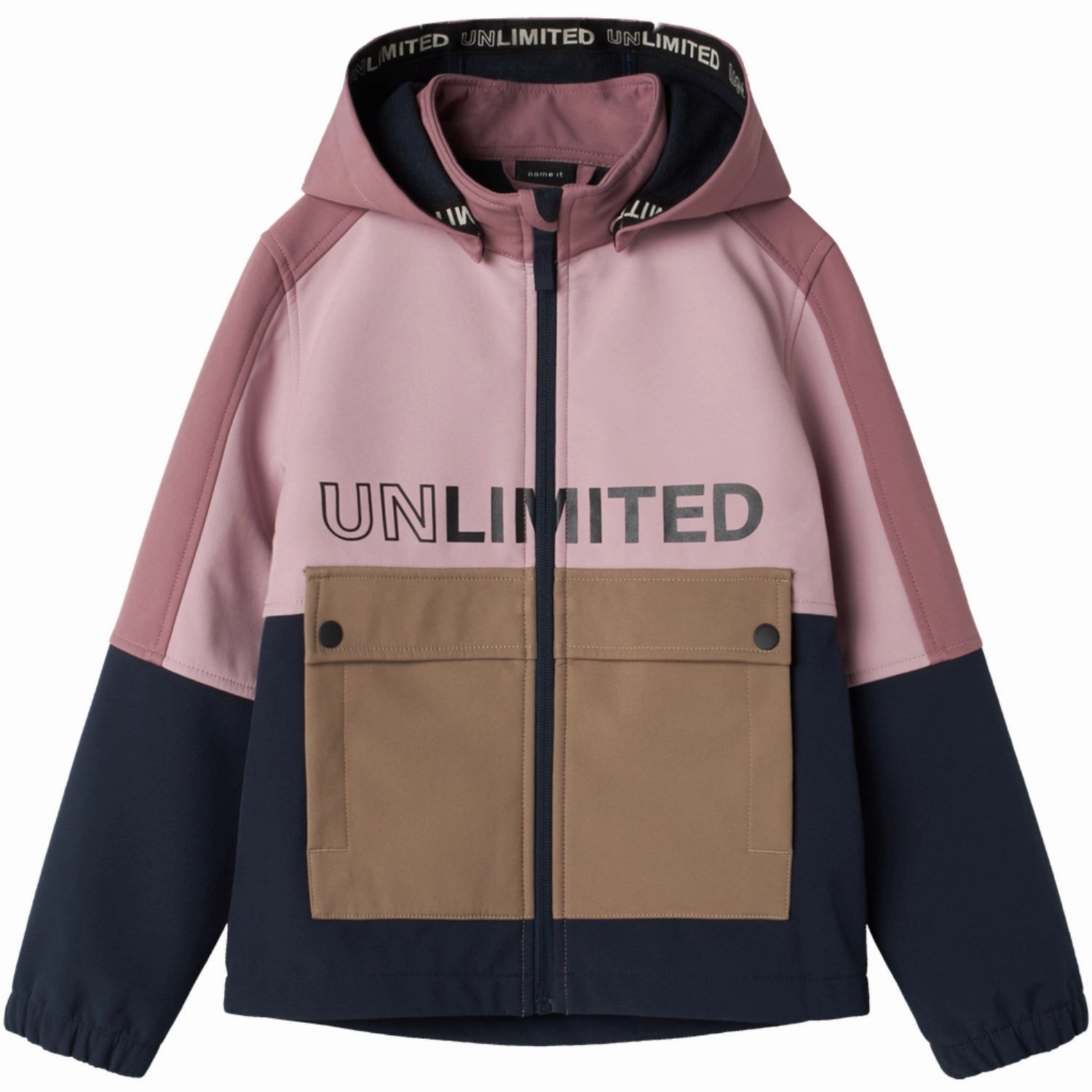 Tapered Hem RubberizedButtonClosures Name It Grape Shake Alfa08 Softshell Jacket Unlimited