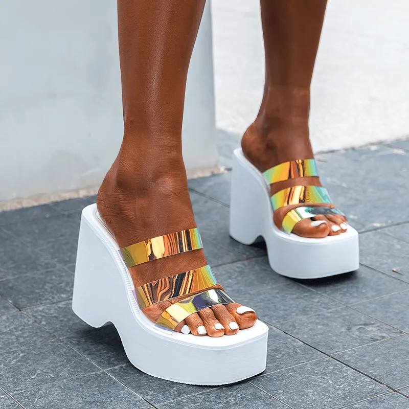 Female Wedges High Heels Slippers / Casual Women's Open Toe Platforms Slippers