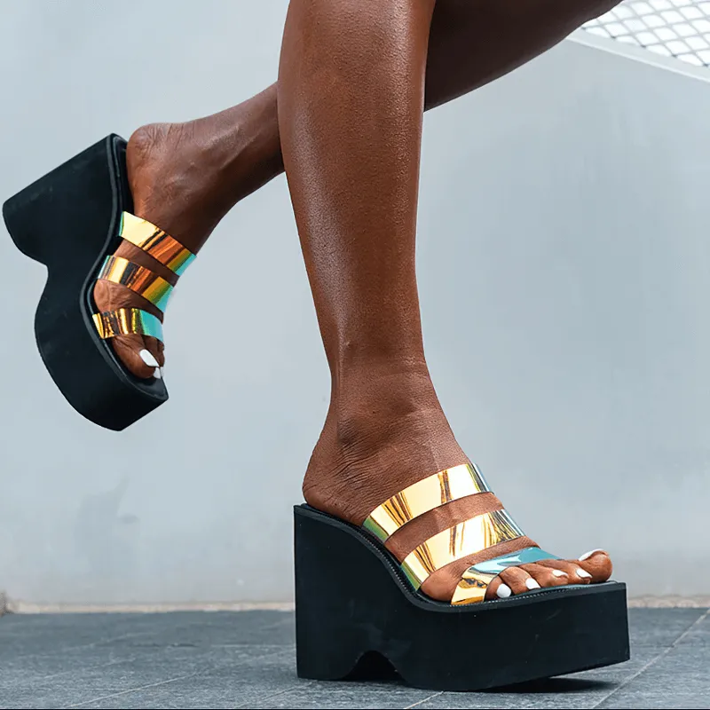 Female Wedges High Heels Slippers / Casual Women's Open Toe Platforms Slippers