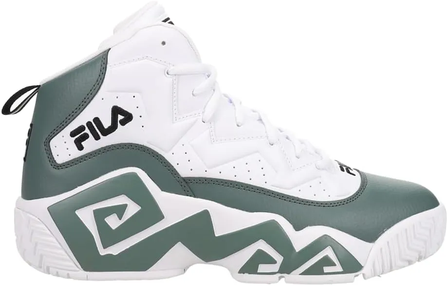 Fila Men's MB Basketball Sneakers Shoes, High-Top Ankle Support, Chunky Sole (White/Dark Forest/Black, 10.5)