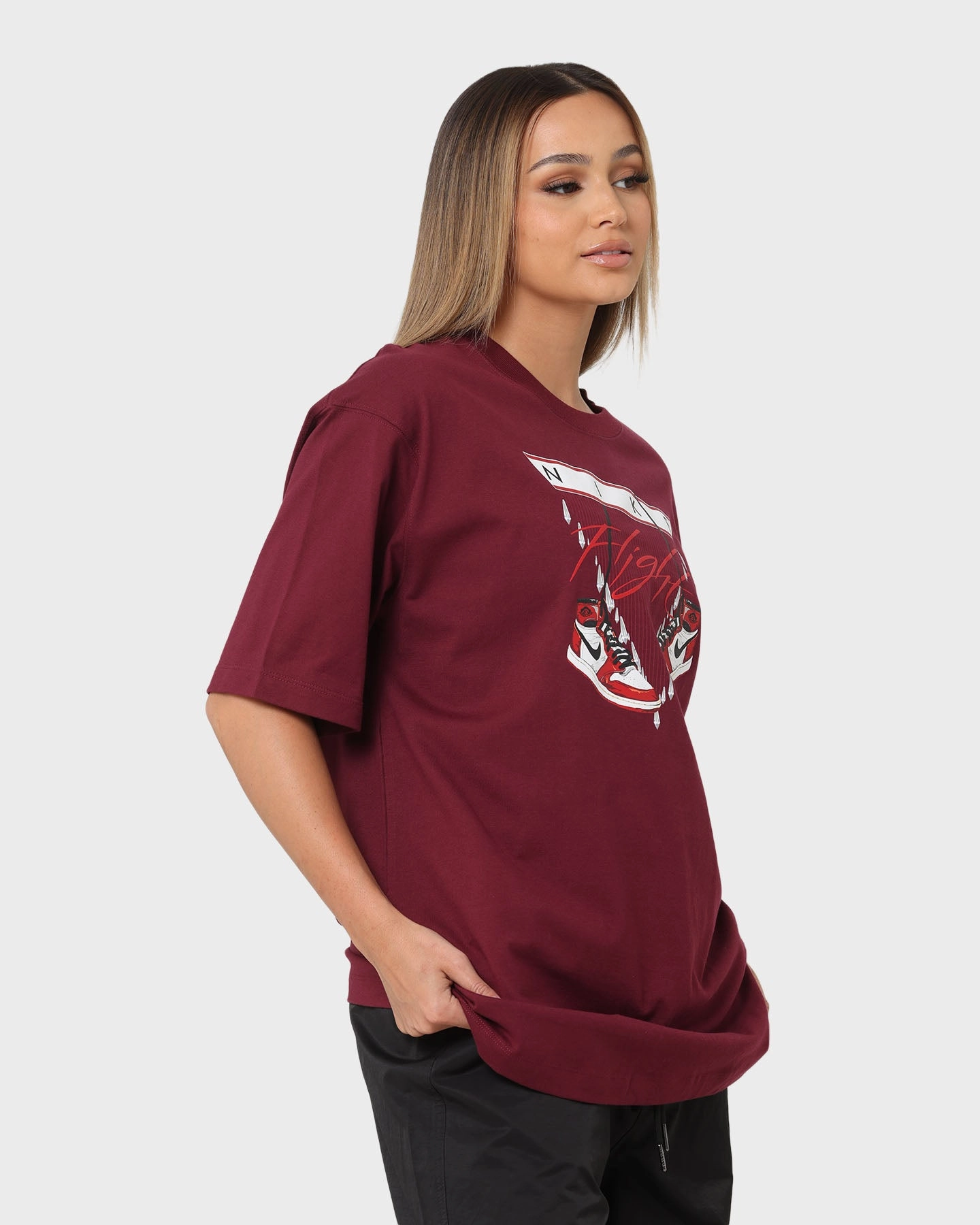 Jordan Women's Jordan Flight Graphic Oversized T-Shirt Cherrywood Red Fresh and Cool