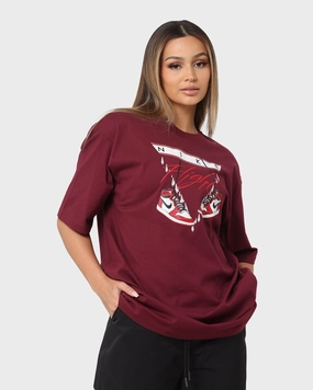 Seam Free Shoulders Easy Care Fabric Jordan Women's Jordan Flight Graphic Oversized T-Shirt Cherrywood Red