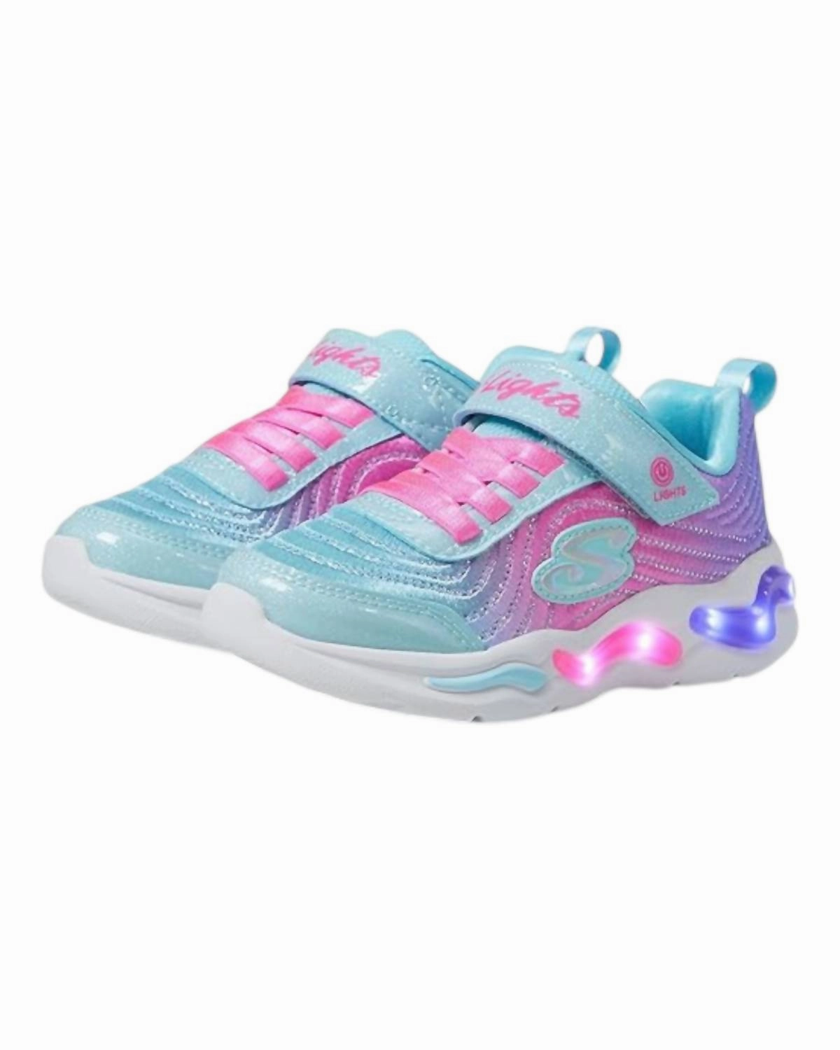 Lightweight Knit Fabric Breathable layers Girl's Wavy Beams Ombre Express Sneakers In Mint Multi