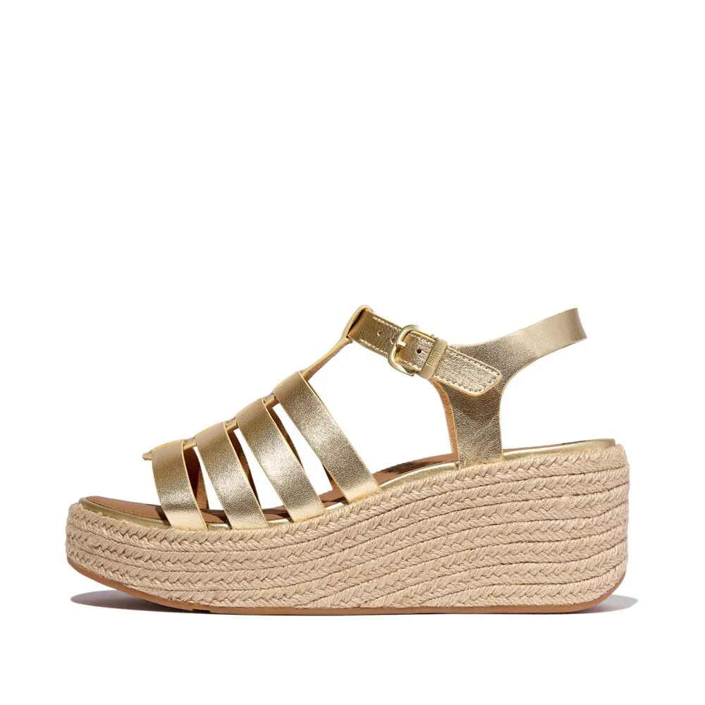 FitFlop Platform Espadrille Leather Wedge Fisherman Sandals - Platino