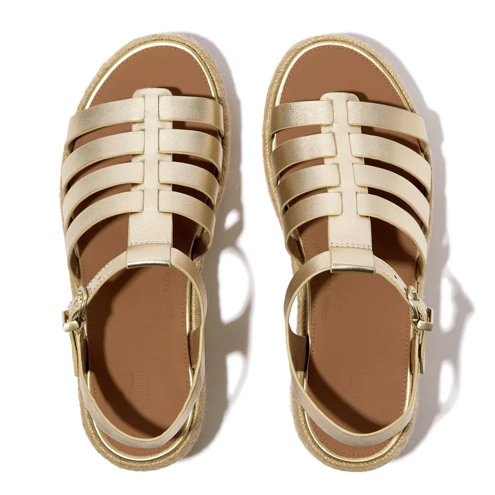 FitFlop Platform Espadrille Leather Wedge Fisherman Sandals - Platino