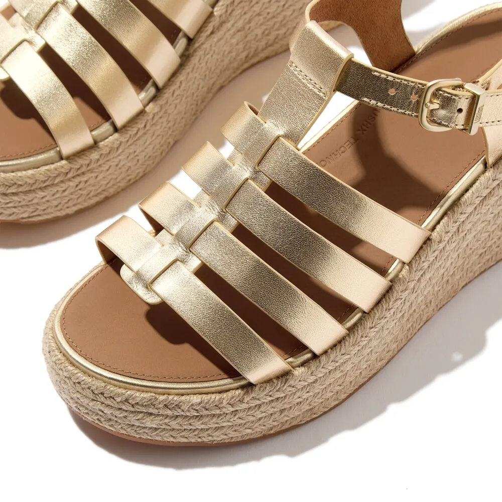 FitFlop Platform Espadrille Leather Wedge Fisherman Sandals - Platino