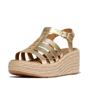 FitFlop Platform Espadrille Leather Wedge Fisherman Sandals - Platino