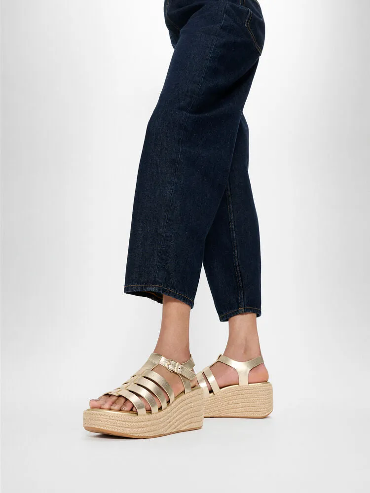 FitFlop Platform Espadrille Leather Wedge Fisherman Sandals - Platino
