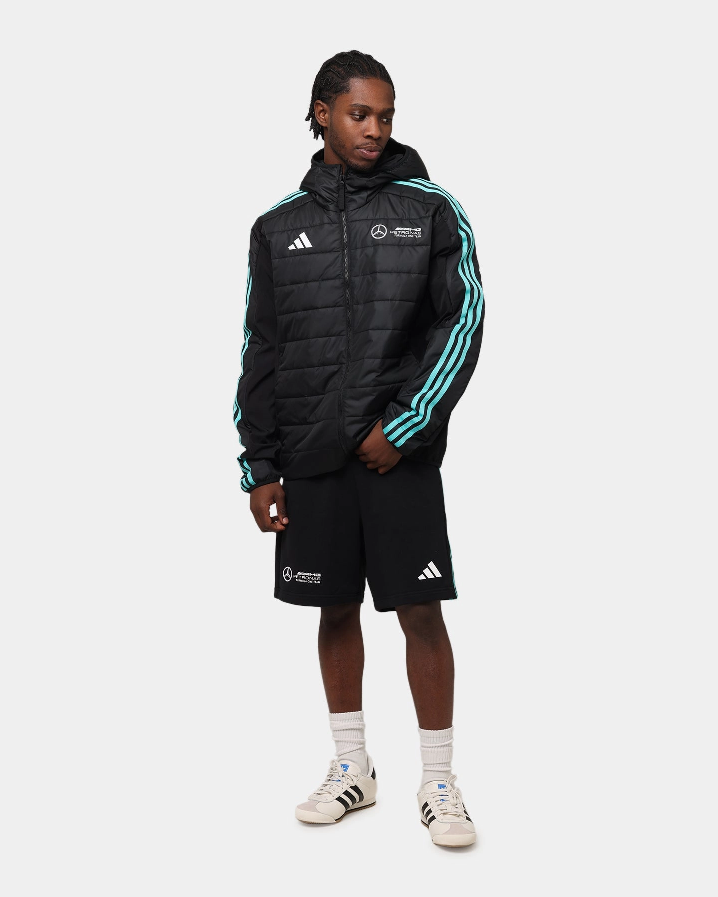 adidas x Mercedes-AMG PETRONAS Formula One F1 DNA Puffer Jacket Black/White snag resistant