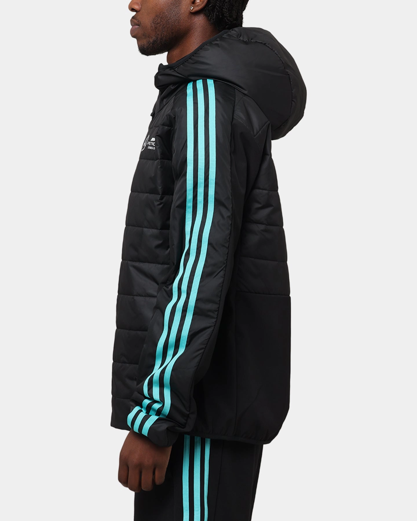 Declare colorful adidas x Mercedes-AMG PETRONAS Formula One F1 DNA Puffer Jacket Black/White