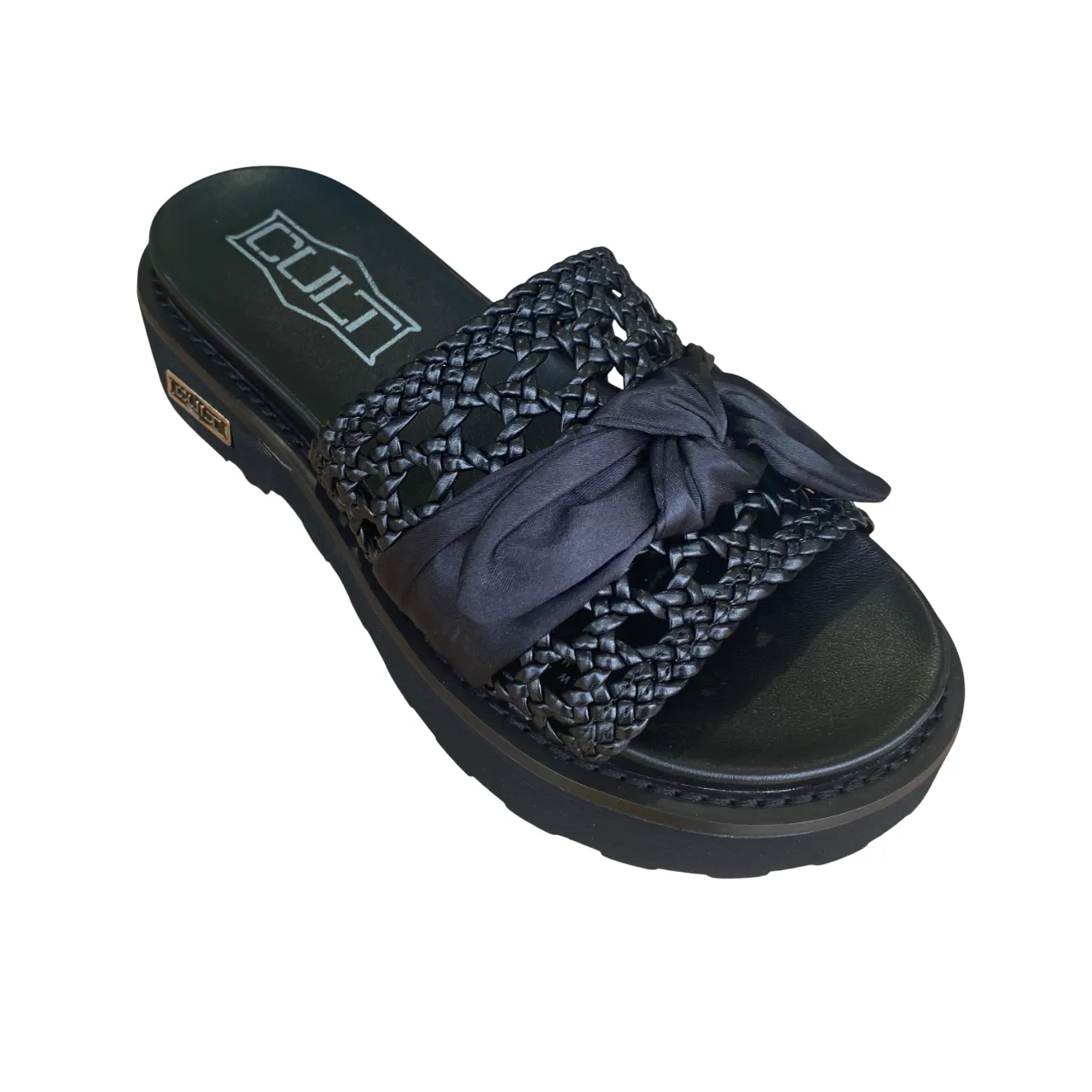 Water Friendly Sustainable Sourcing Cult sandalo flat da donna con fascia in pelle intrecciata e fiocco in reso ZIGGY 4288 nero