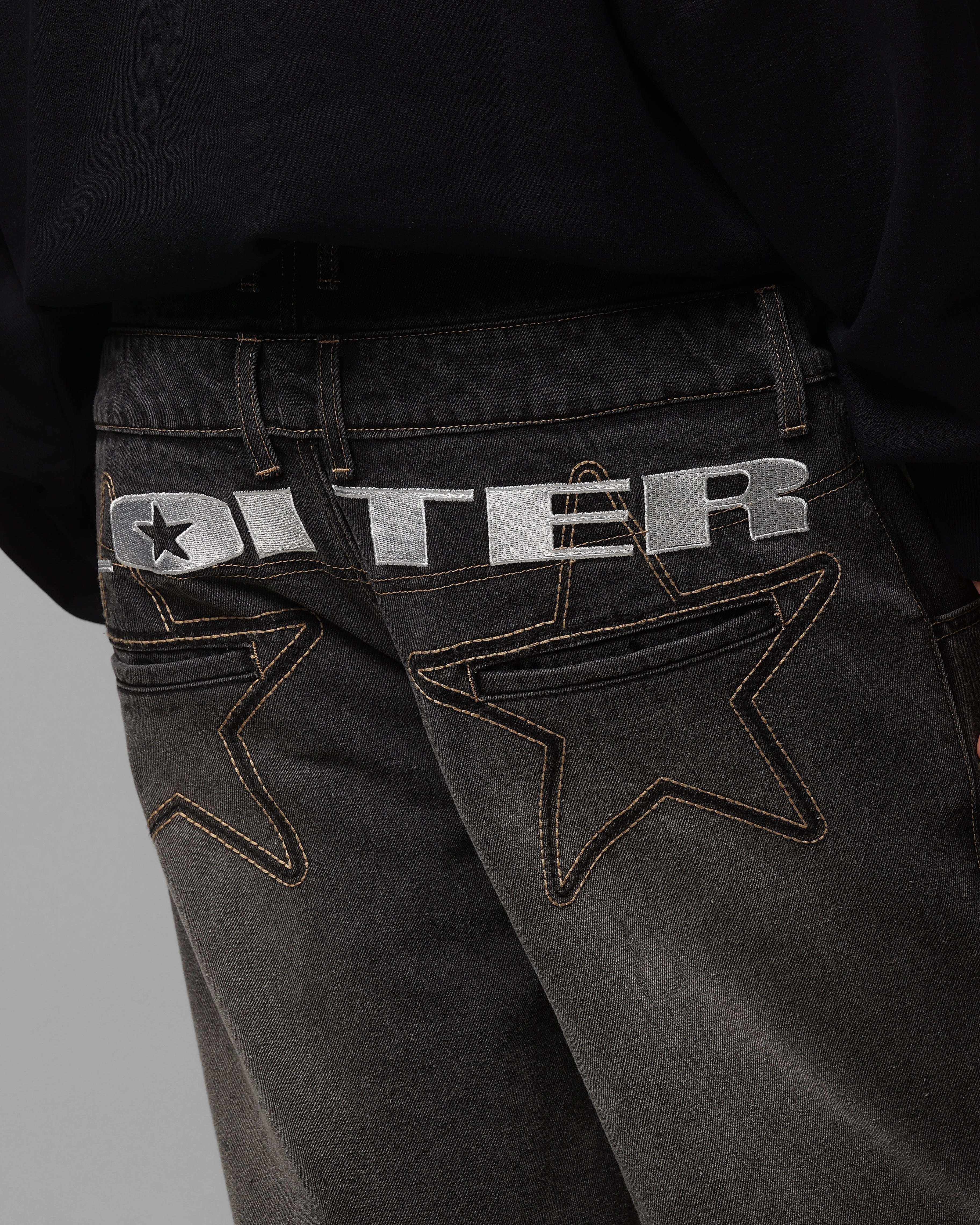 Loiter Star Layered Jeans Vintage Black AntiPillingFabric Stretch Waist