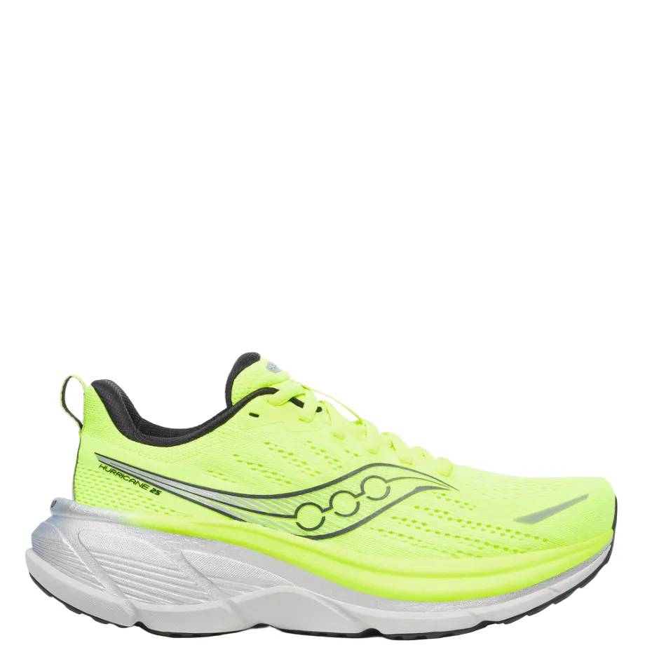 Compression Molded Heel Saucony Men's Hurricane 25 Running Shoes in Citron/Black - Online Exclusive