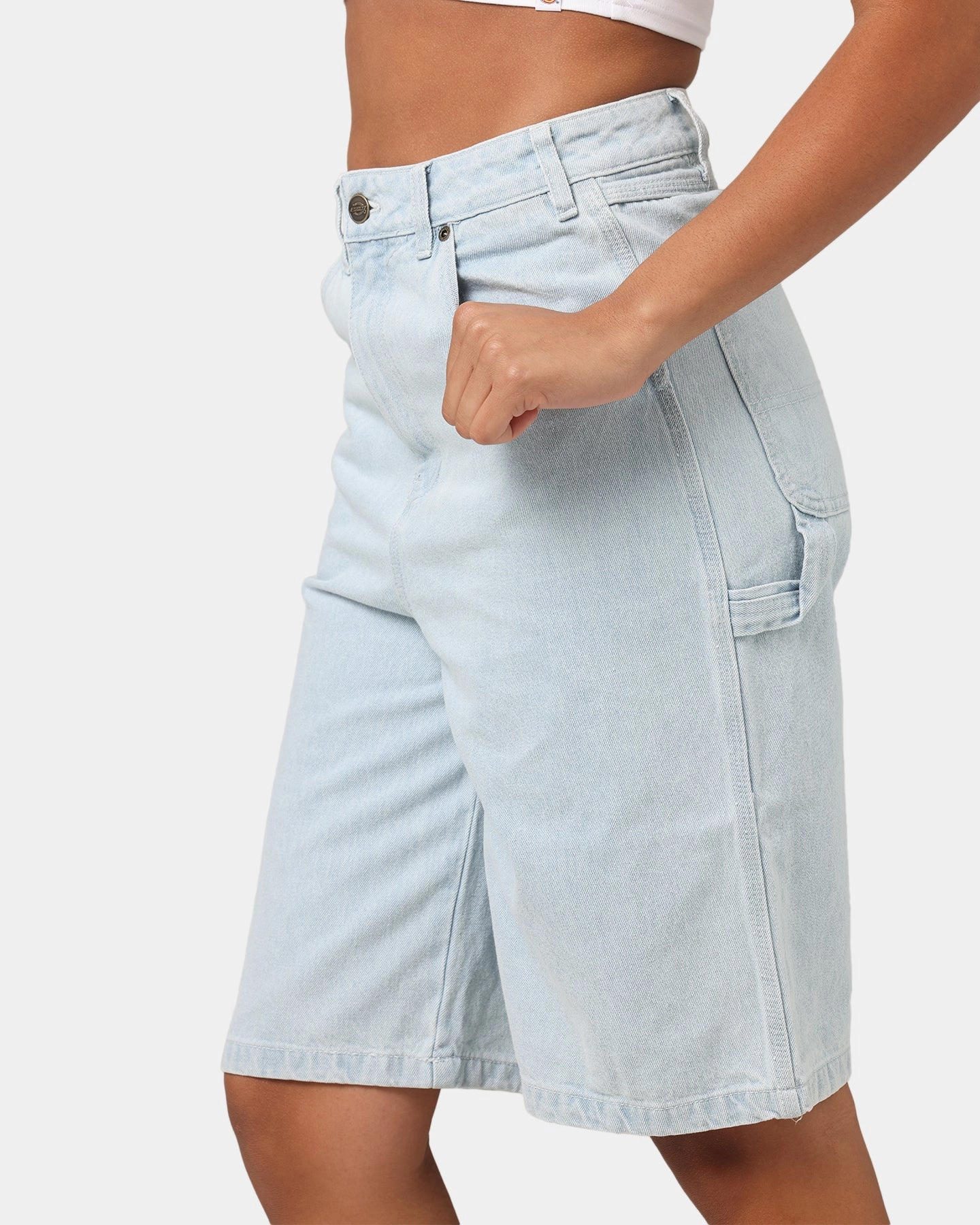 Dickies Women's Carpenter Denim Shorts Sky Blue Performance Stretch