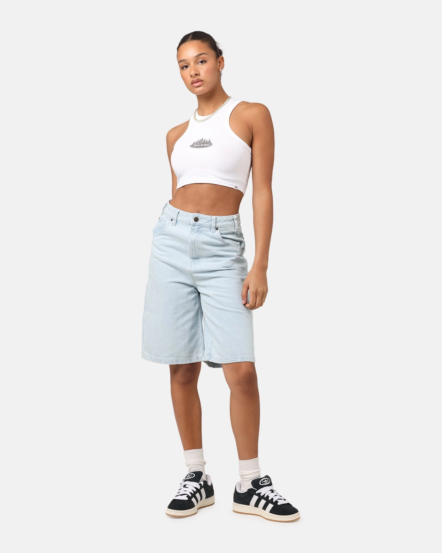 Dickies Women's Carpenter Denim Shorts Sky Blue Ventilated Mesh Lining