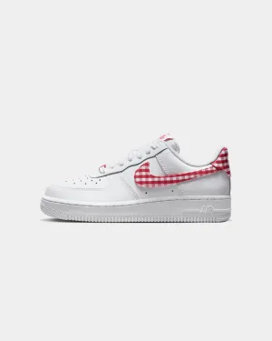 Nike Women's Air Force 1 '07 "Gingham Plaid" White/Mystic Red Low Drop Platform Lockdown Heel