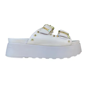 All Gender Light Fit Cult sandalo con due fasce da donna e con borchie oro Janis 3863 bianco spento