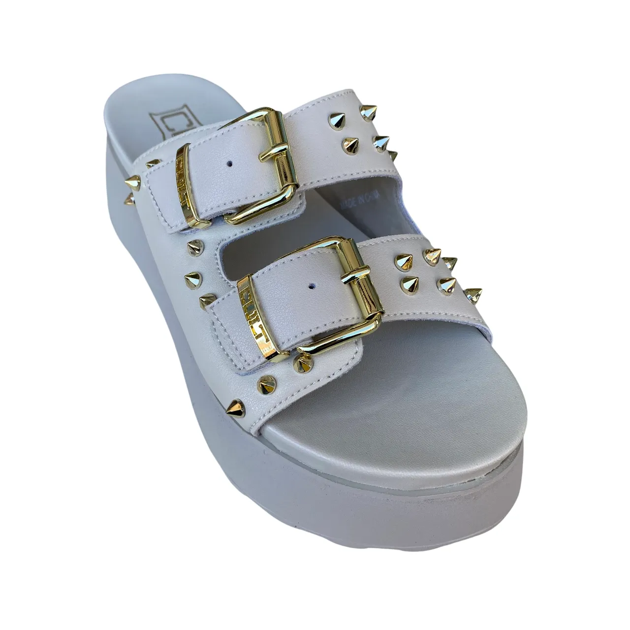 Cult sandalo con due fasce da donna e con borchie oro Janis 3863 bianco spento Flexible Breathable Sandals