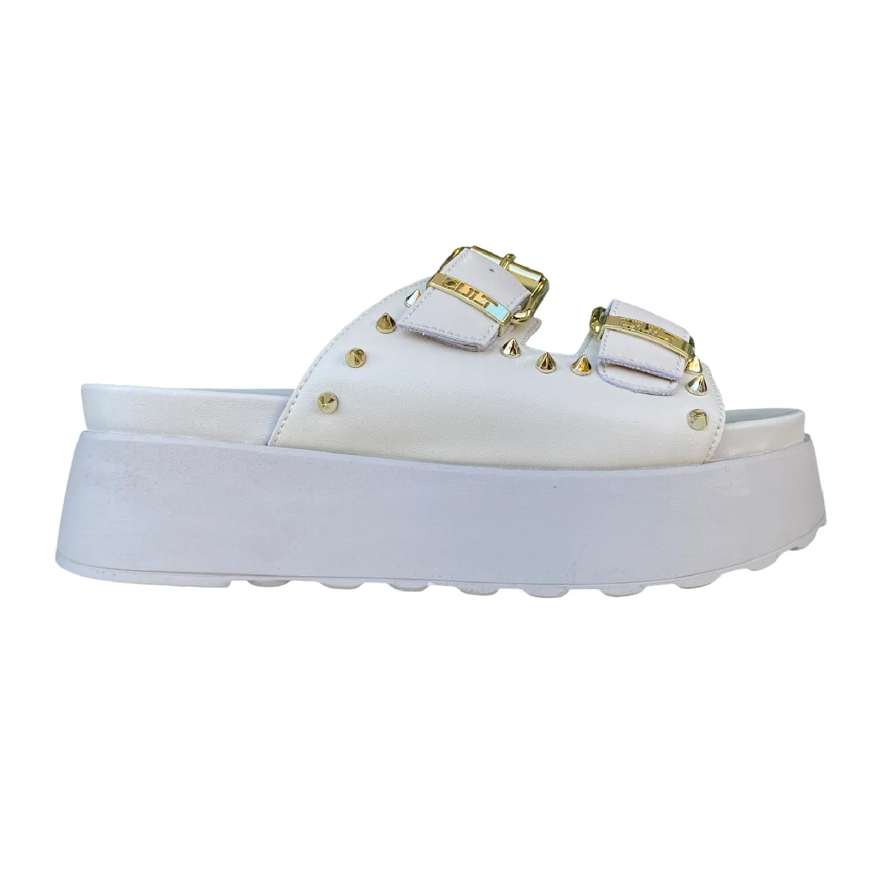All Gender Light Fit Cult sandalo con due fasce da donna e con borchie oro Janis 3863 bianco spento
