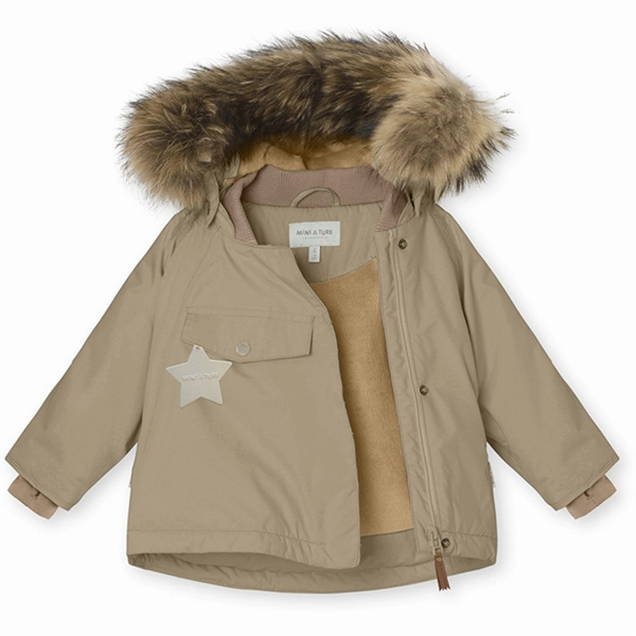 Ergonomic Shoulder Fit ErgonomicSleeveCut MINI A TURE Wang Fleece Fur Winter Jacket Savannah Tan