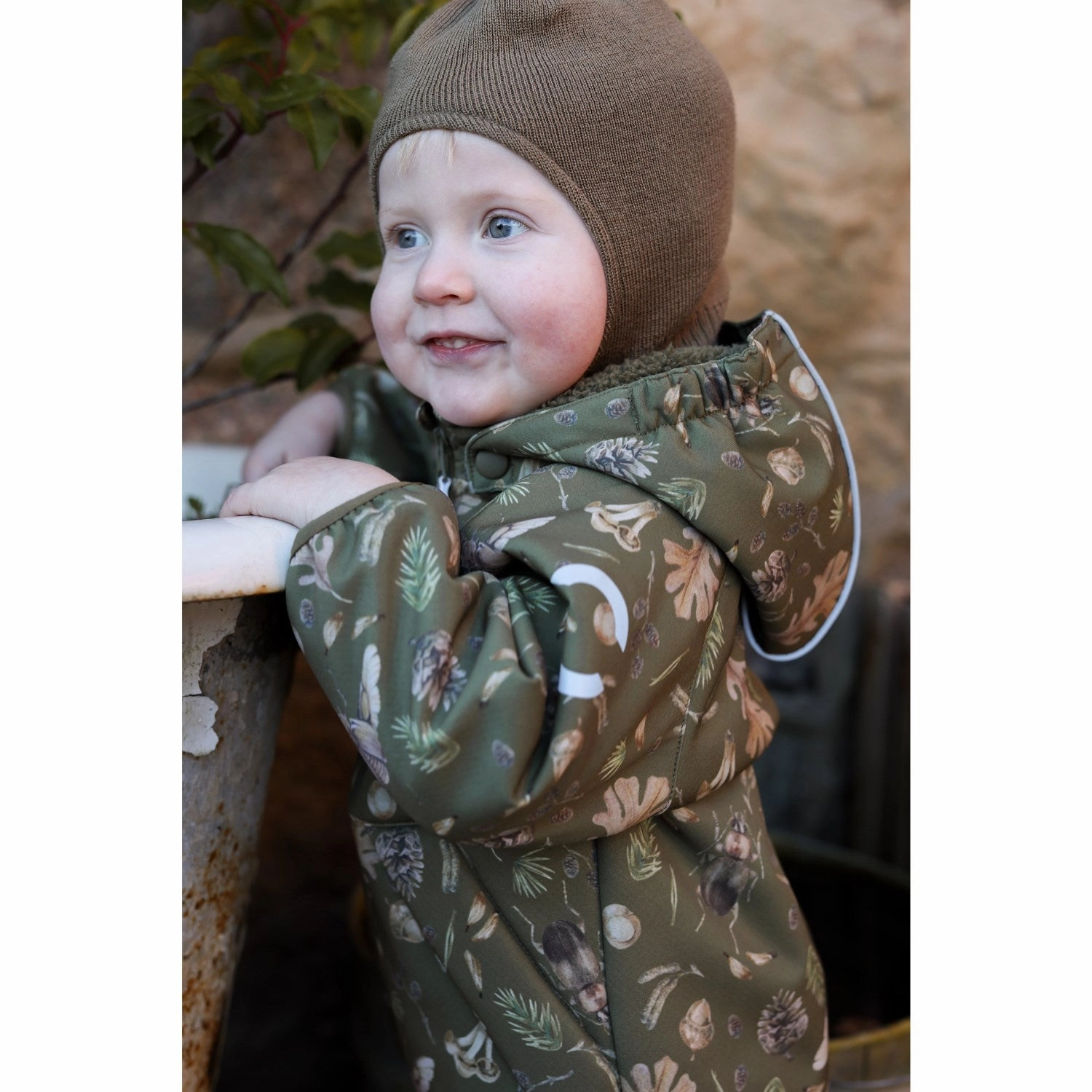 Mikk-Line Burnt Olive Polyester Baby Jacket AOP Mid Season Wear WaterResistantCoating
