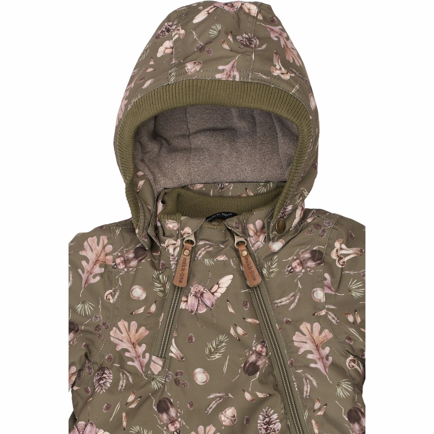 Weatherproof Zipper Tech Mikk-Line Burnt Olive Polyester Baby Jacket AOP
