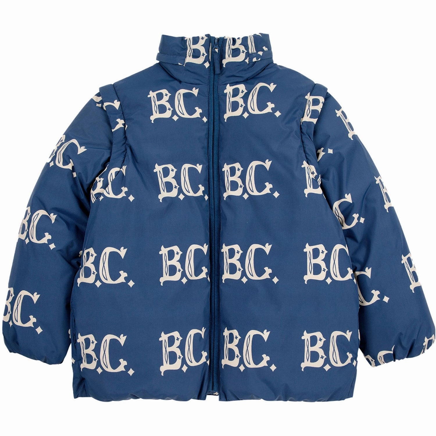 Bobo Choses Midnight Blue B.C Vintage All Over Padded Anorak Functional Zip Detail