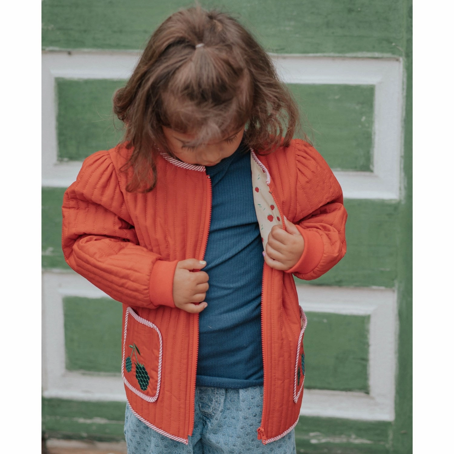 Fliink Pompeian Red Aop Kota Berry Jacket Compression Layer
