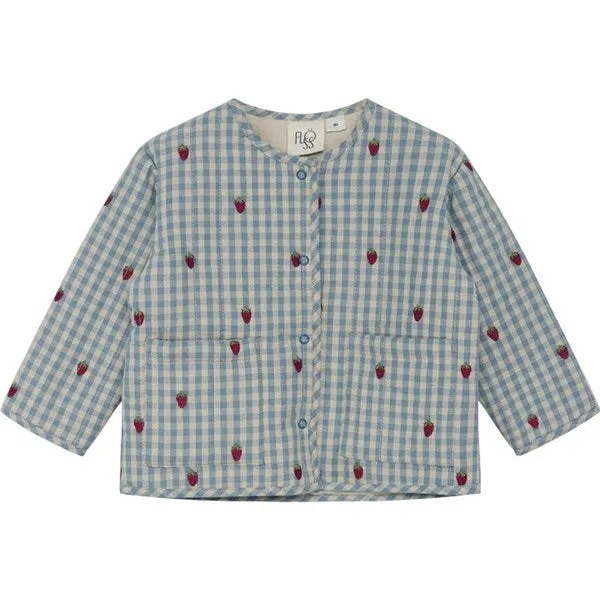 Fl?ss Polly Jacket Berry/Blue Gingham Noise Reducing Hardware Ultra Light Packable