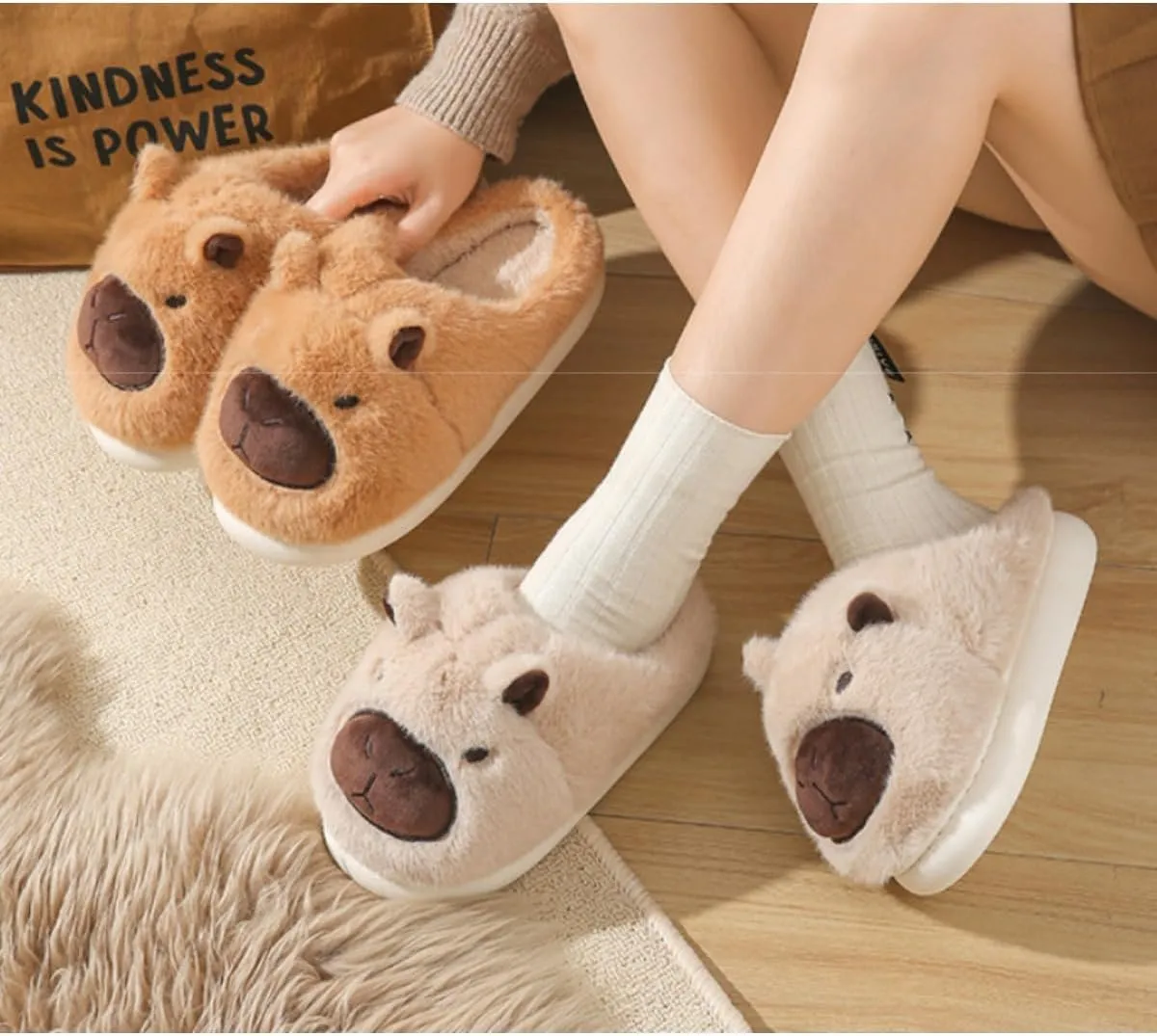 Fluffy Animal Plush Slippers for Women  Cozy Furry Slippers with Chunky Sole, Cute & Warm Indoor Shoes