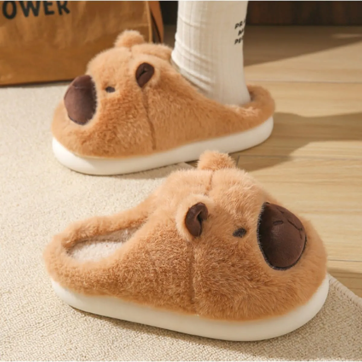 Fluffy Animal Plush Slippers for Women  Cozy Furry Slippers with Chunky Sole, Cute & Warm Indoor Shoes