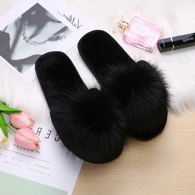 Fluffy Slippers For Women Fur Slides Furry Female Winter Home Shoes Fuzzy Woman Indoor House Ladies Flip Flops Chinelo Feminino