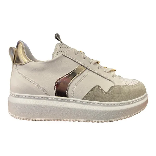 asymmetrical shoes Caf??Noir Sneakers in pelle con pasalaccio catena C1DE1520 W001 white