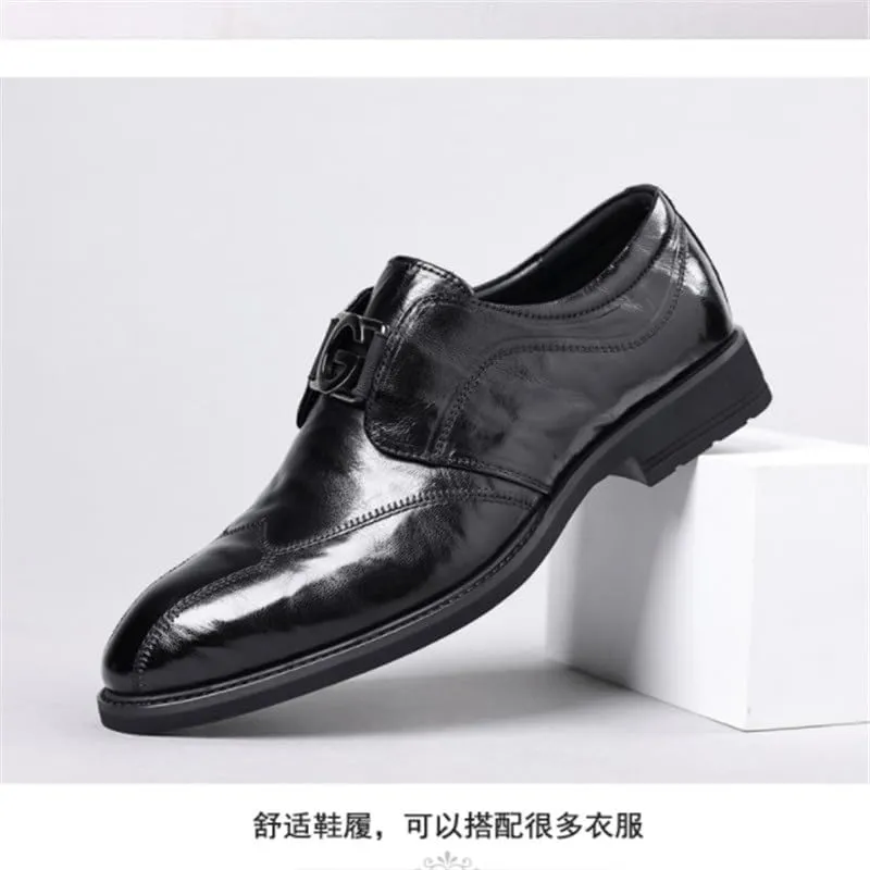 Formal Wear Leather Shoes Men Business Casual Soft Sole Pointed Toe Anti-Slip Wear-Resistant Comfortable Rubber Soft Sole Men's Driving Flats