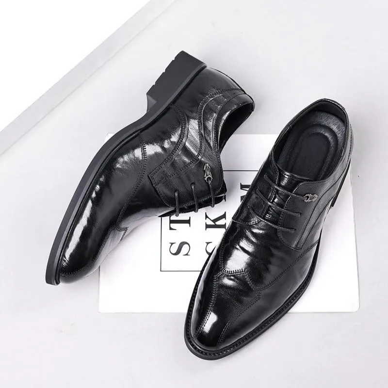 Formal Wear Leather Shoes Men Business Casual Soft Sole Pointed Toe Anti-Slip Wear-Resistant Comfortable Rubber Soft Sole Men's Driving Flats